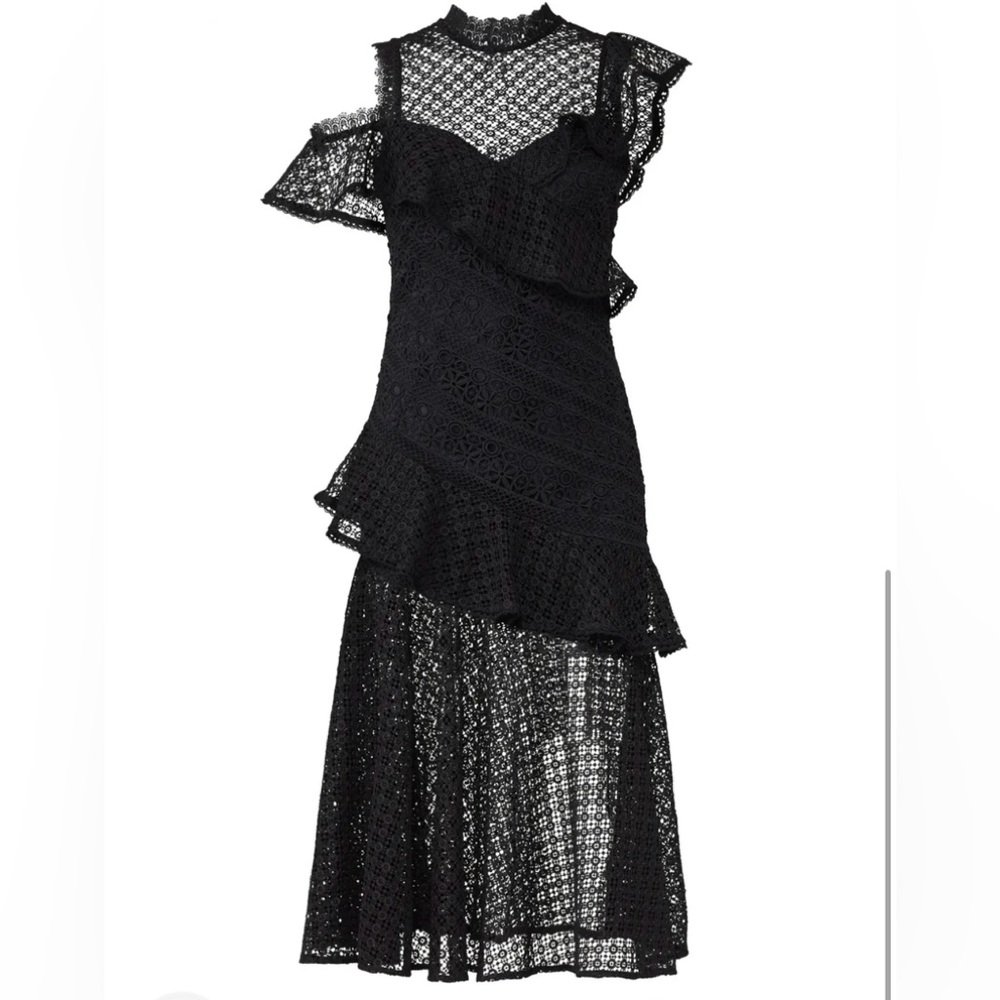 Black Lace Midi Dress - One Shoulder Asymmetrical